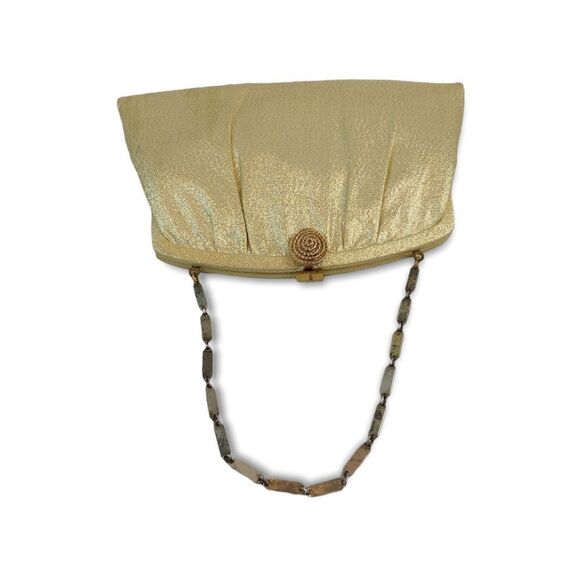 Harry Lavine Women's Gold Metalic Clutch Handbag W/ Chain Handles & Clasp Close. - Picture 8 of 14